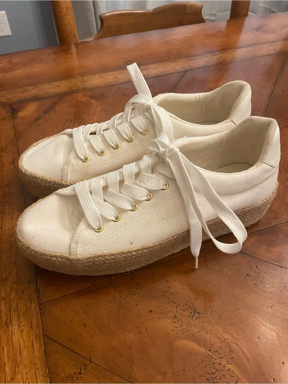 H&M Cream Canvas Espadrille Sneakers with Gold Eyelets